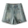 Women's 2025 Summer Raw Edge Denim A-Line Shorts: Niche Hot Style, Thin Wide-Leg Design
