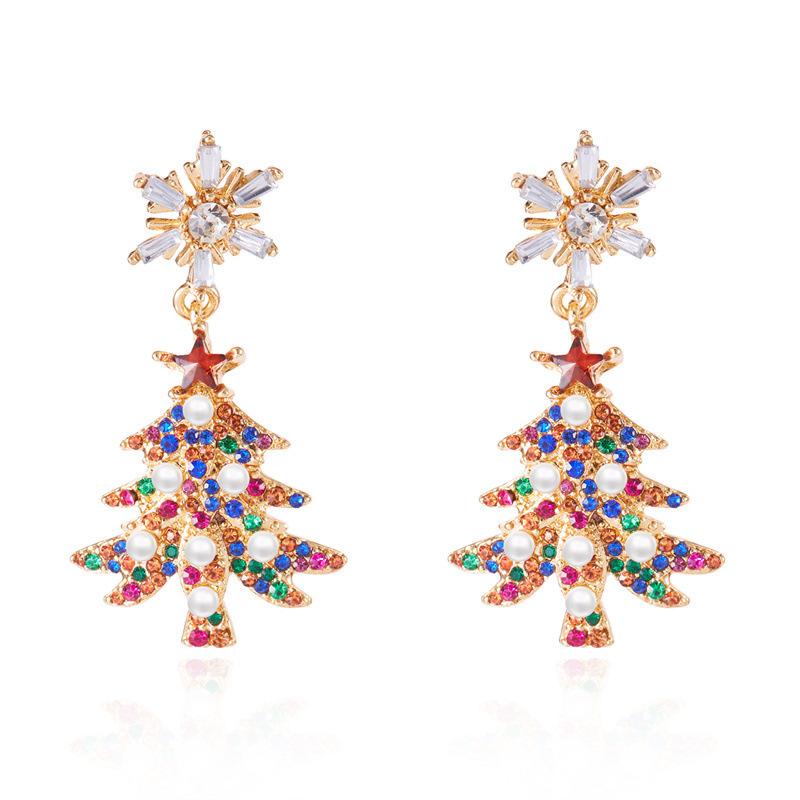 

Christmas Atmosphere Earrings Fashion Diamond Studded Tree Earrings Cute Versatile Stainless Steel Earrings for Girls