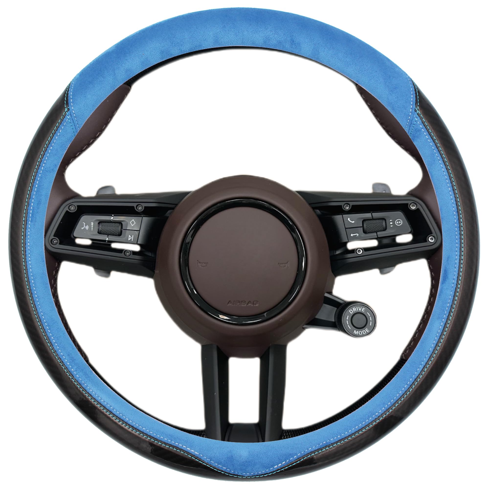 

JZ LIGHTING Ultrasuede Carbon Fiber Steering Wheel Cover for Standard and Light Interior Car Accessories + Cars, Parts, (Blue)