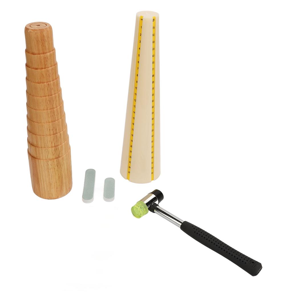 7pcs Jewelry Sizer Tools Wooden Step Bracelet Mandrel Sizer Rubber Hammer Mallet Bangle Shaper Tool