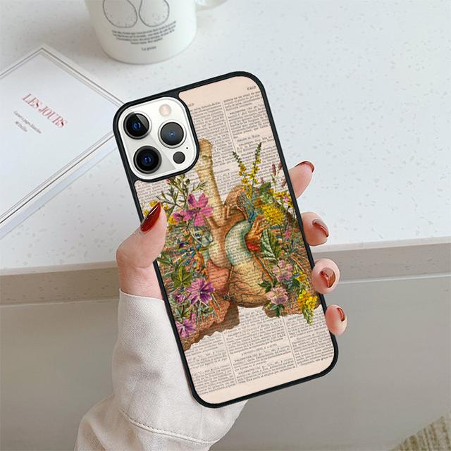 Vintage Anatomy Heart Brain Nurse Phone Case For iPhone 17 Air 14 15 16 16e 13 12 Max Cover For Apple 11 Pro Max Plus