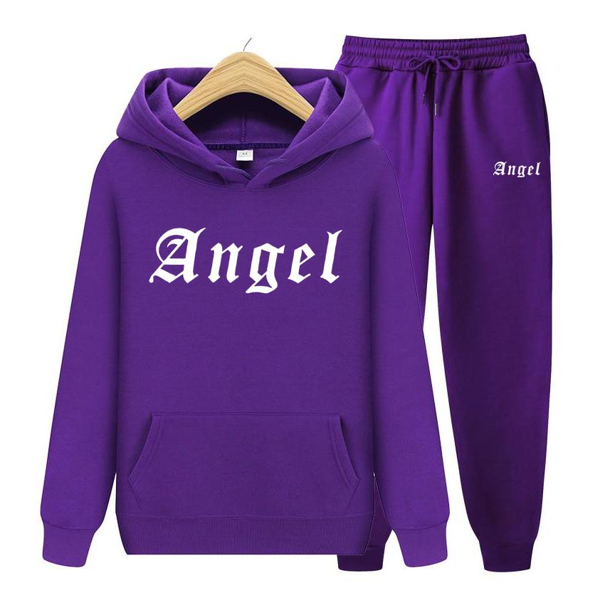 Damer Langermet Hettegenser Sett Angel Kreativitet Bokstavtrykk Mote genser Nyhet Skulderfall Klær Hette