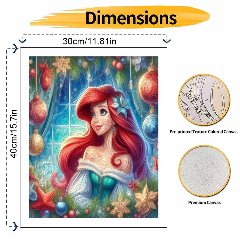 Disney Ariel Christmas Oil Painting Kit, Home Decor Handmade Gift, Elegant Mermaid Wall Art, Festive Holiday Decoration Painting