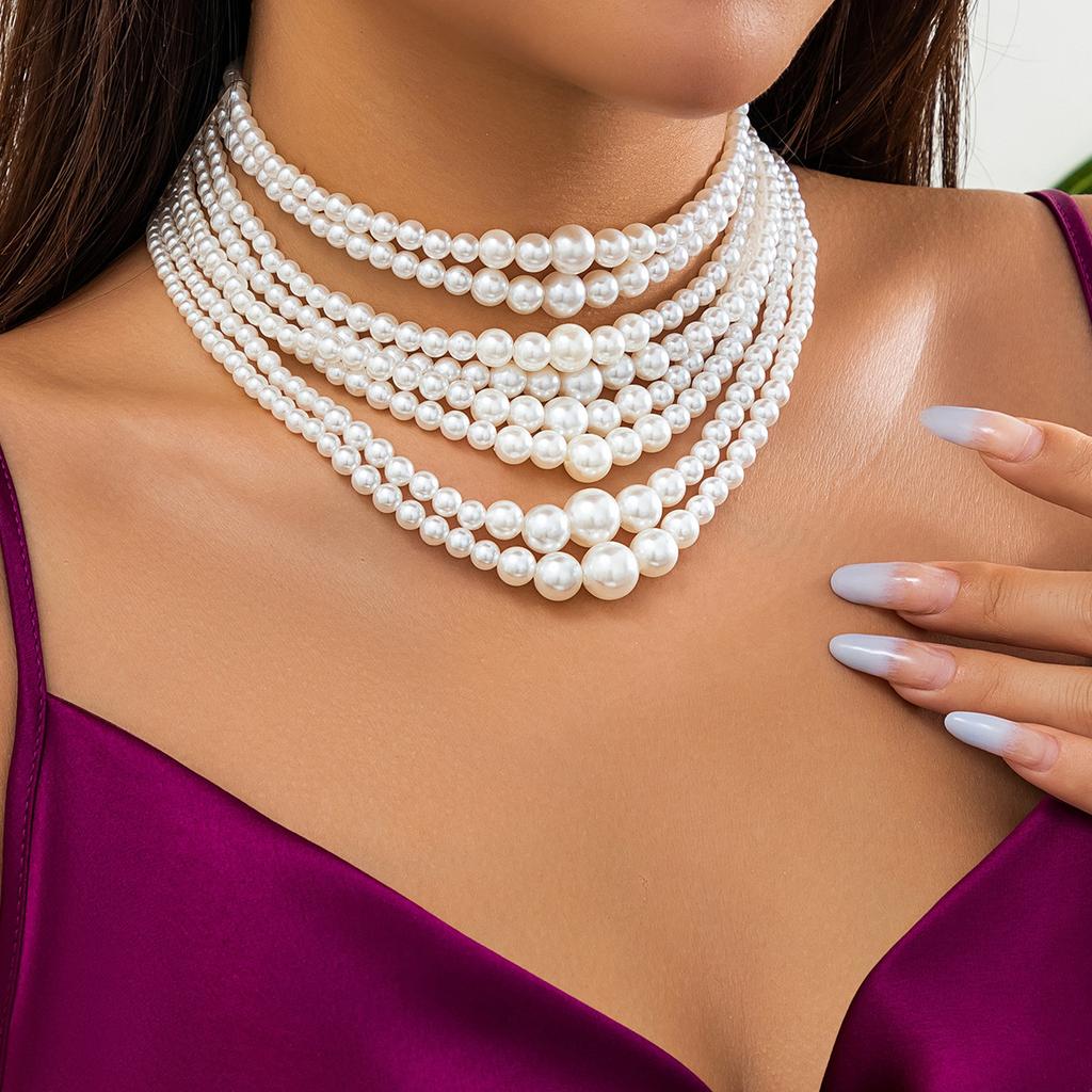 Mehrschichtige Imitation Perlen Damen Halskette Temperament Barock Größe Perlen French Retro Kragen Schmuck Choker
