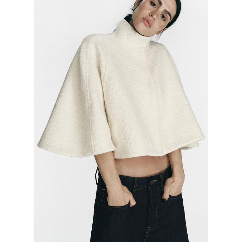 Fall and Winter New Women's Clothing Fashion Style Loose Wool Blended Stand Collar Short Cape Coat 2063066