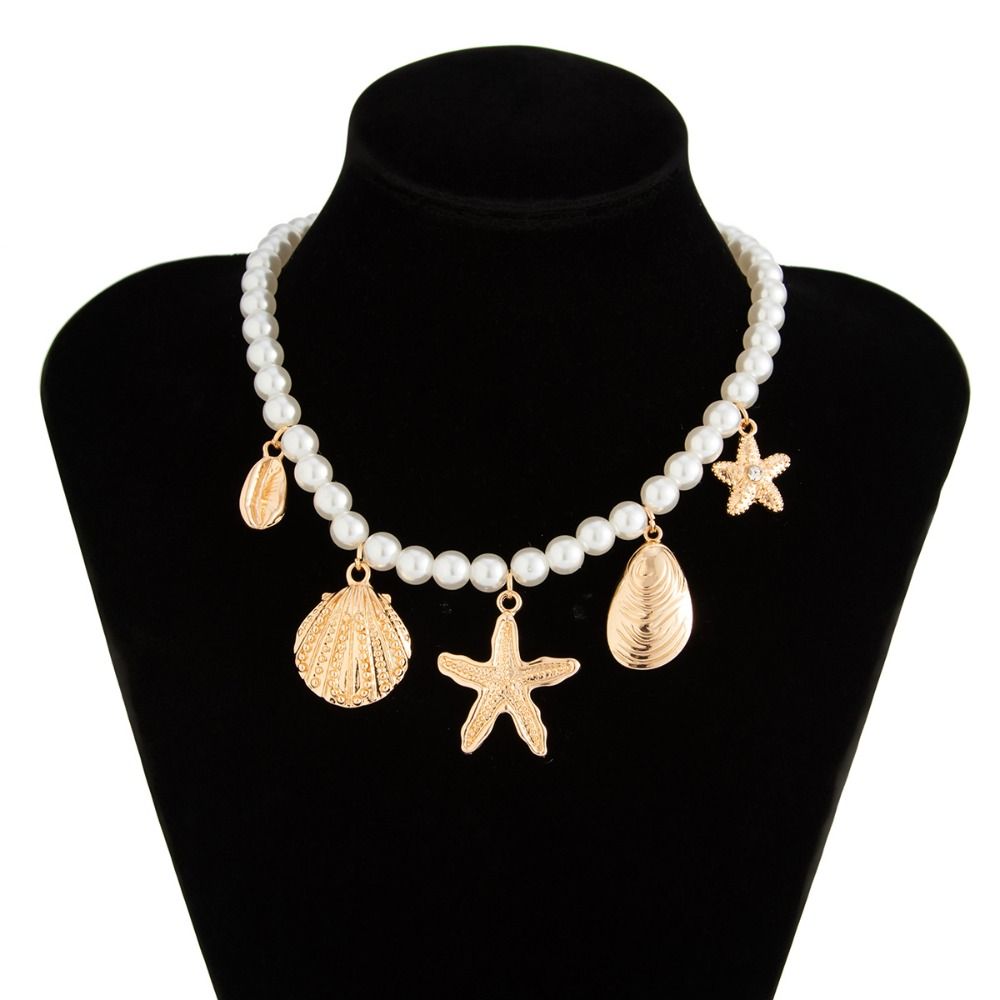 Multi-layer Pearl Beaded Necklace Exquisite Beach Style Necklace Pearl Shell Necklace  Women
