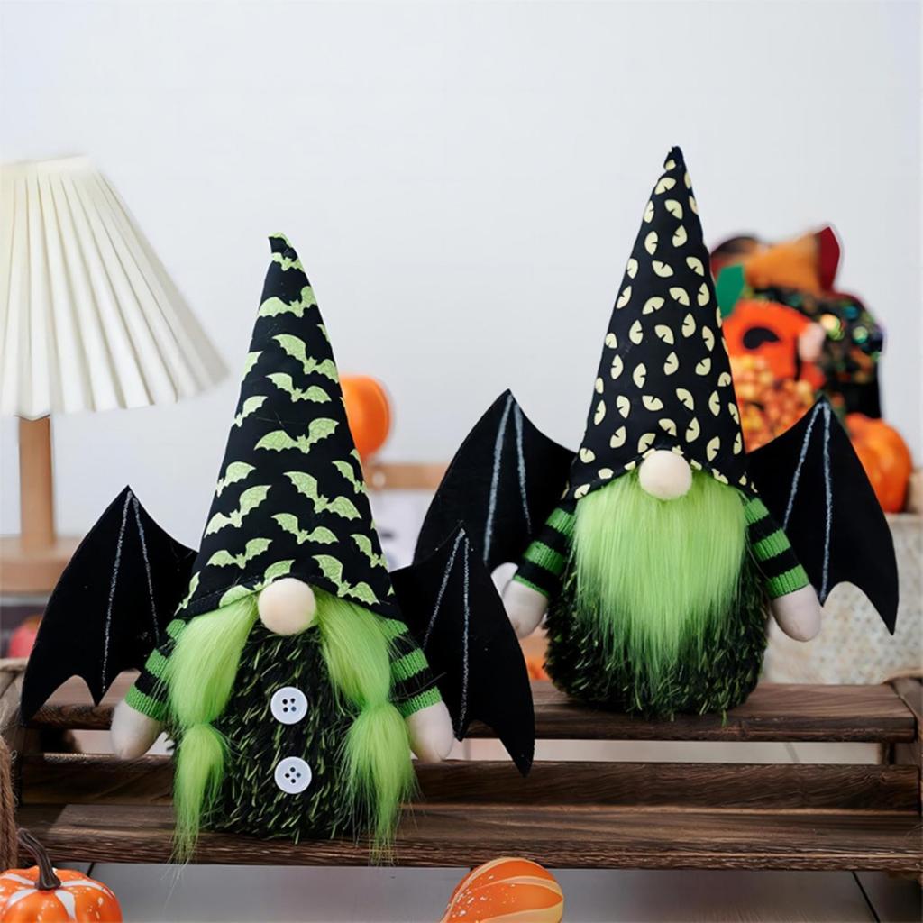 Bat Gnome Halloween Home Decor W/ Bat Wing Halloween Gnome Doll Halloween Dwarfs Plush Decor for Bedroom and Garden Decoration