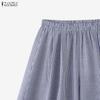 ZANZEA Women Casual Elastic Waist Loose Stripe Print Wide Leg Pants