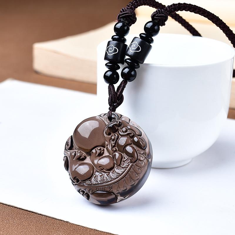 Natural Obsidian Pi Xiu Pendant for Men & Women: Lucky Birth Year Amulet, Couple's Accessory Gift
