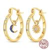 925 Sterling Silver Plated Asymmetrical Sun & Moon Hoop Earrings Minimalist Drop Earrings for Women Valentine's Day Jewelry Gift