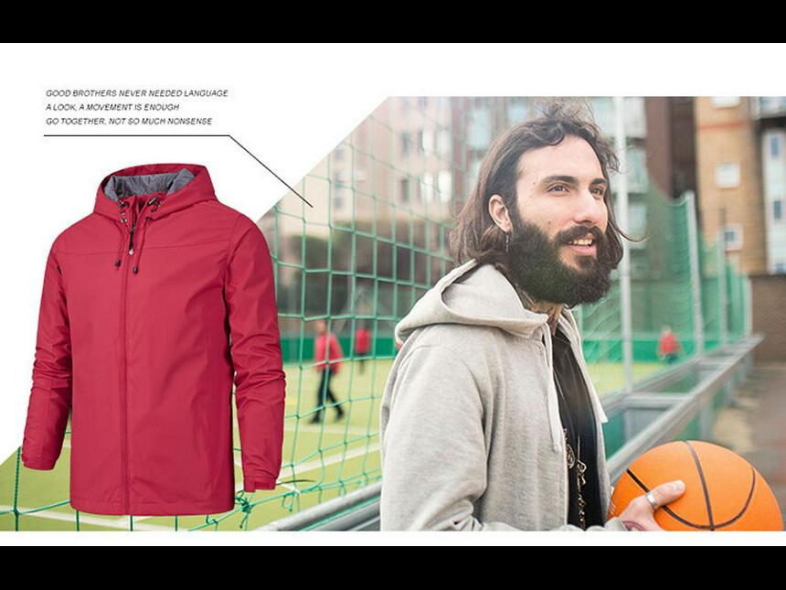Herren einfarbige Kapuzenjacke: Winddicht, Wasserdicht, Lässige Outdoor-Dünnwindjacke für Frühling, Herbst, Winter