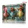 2D Flat Fashion Chicken Vintage Metal Tin Sign, Iron Wall Art Decor for Indoor Outdoor, Hanging Painting for Home Bedroom Office