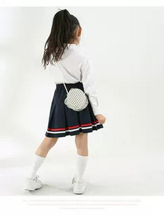 Navy Blue Pleated Cotton Skirt for Medium & Large Girls - Summer School Style