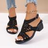 Summer Women's Shoes Thick Heel Rhinestone Shoes Hollow Fish Mouth High Heel Sandals Women