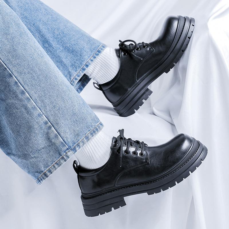 Paris Platform Derby Shoes Men's High-end Niche Black Heightening Leather Shoes British Dress Big Head Shoes 14404-R