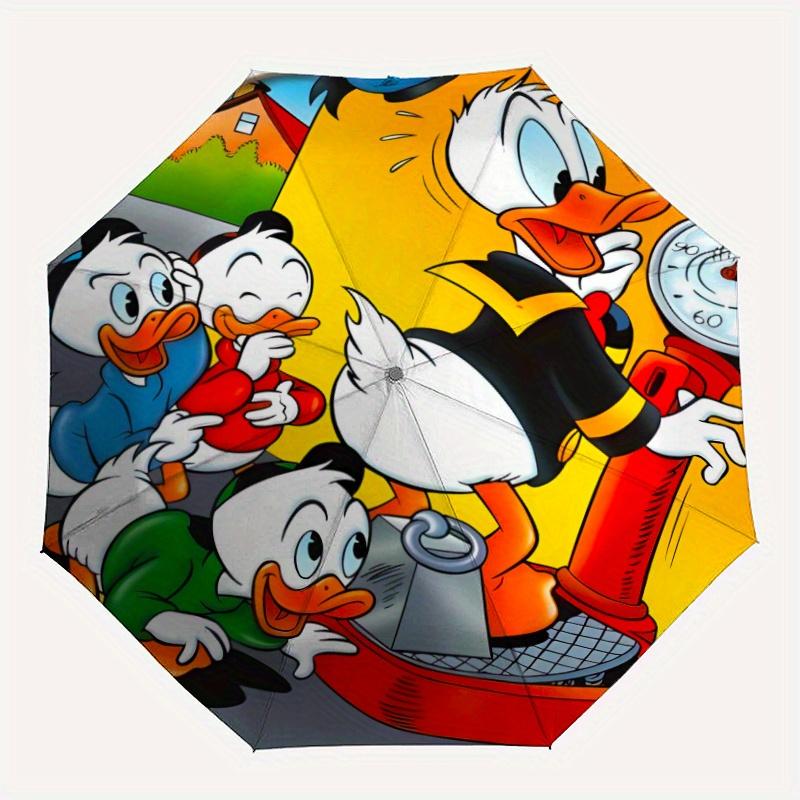 Weighing Donald Duck and Nephew Automatic 3-Fold Umbrella Design, Cute Cartoon Pattern, Portable Outdoor Umbrella, Perfect, Holiday Gift for