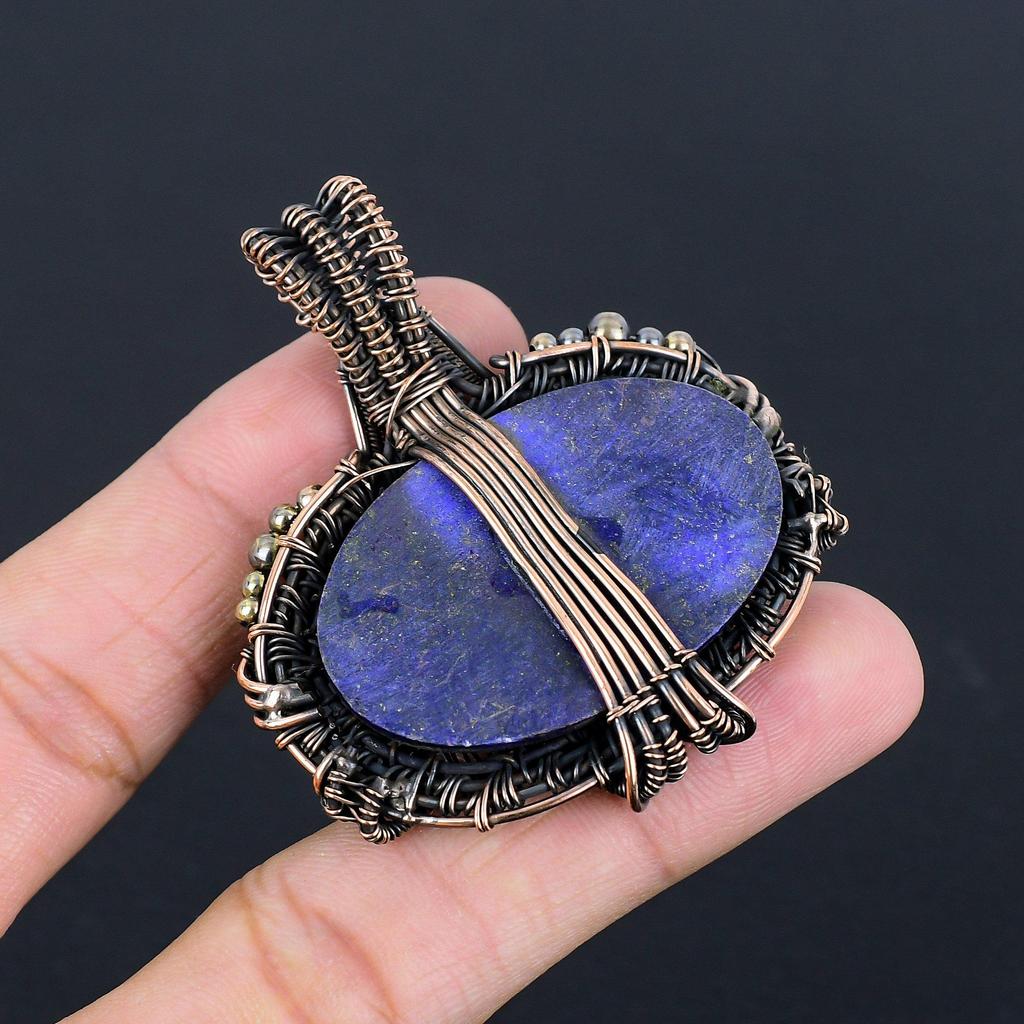 Lapis Lazuli Pendant Handmade Gemstone Jewelry, 999 Copper Wire Wrapped Pendant ,Unique Design Jewelry Pendant