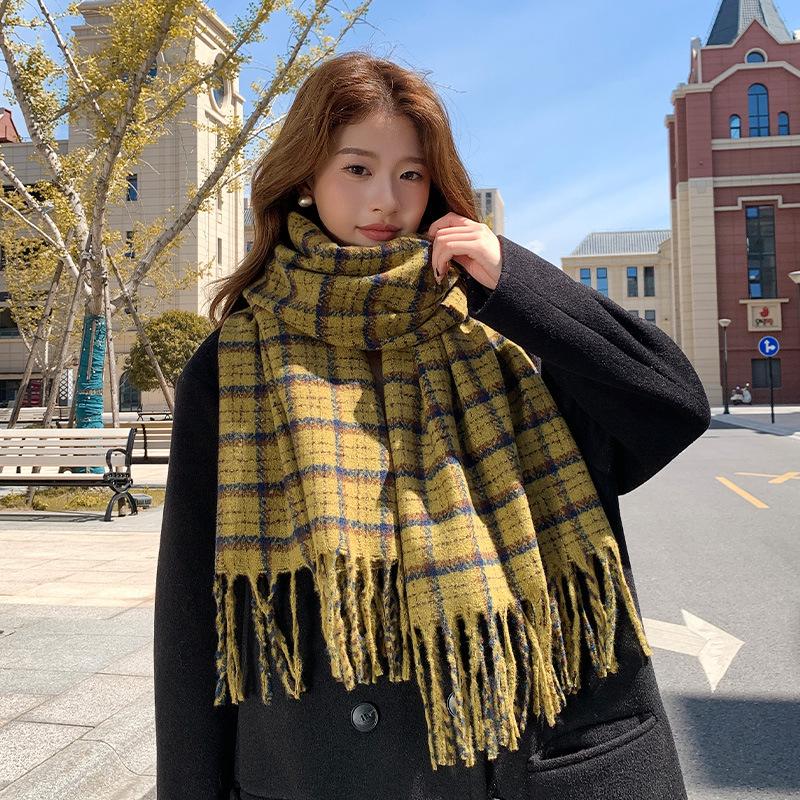 Autumn and winter new plaid scarf high-end women's versatile shawl thickened scarf