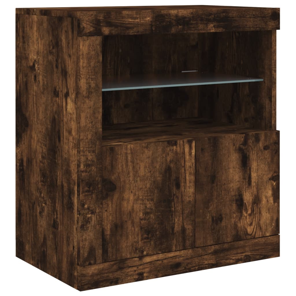 Sideboard with LED Lights Smoked Oak 181.5 x 37 x 67 cm
