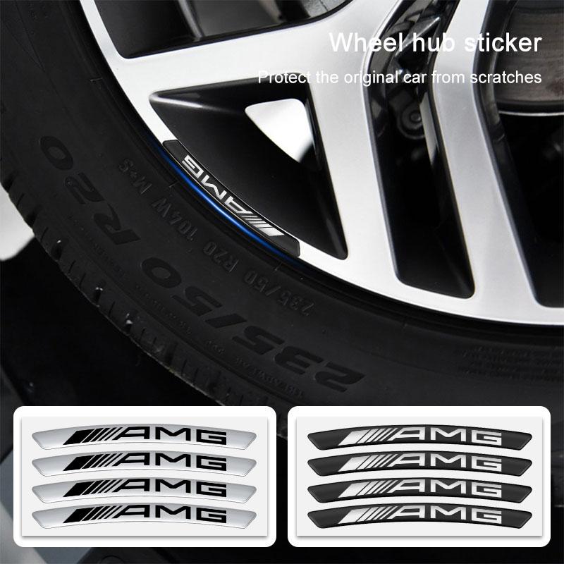 4Pcs Metal Car Wheel Hub Rim Tire Decoration Stickers Auto Accessories For Mercedes Benz AMG W212 W205 W246 W177 W176 W213 GLC GLE GLS Laser Logo Lamp