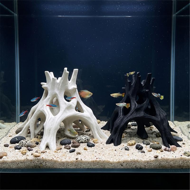 Aquarium Fish Shrimp Root Cave 3D Printed Piece for Water Habitat Display, Tree-Style Shelter Form for Aquascaping Resting Cover Viewing