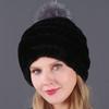 Women's Fur Hat with Rex Rabbit and Fox Fur Pompon for Autumn and Winter