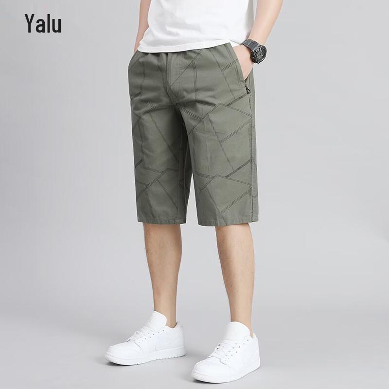 Yalu Men s Casual Loose Plaid Cotton Capri Shorts 2XL