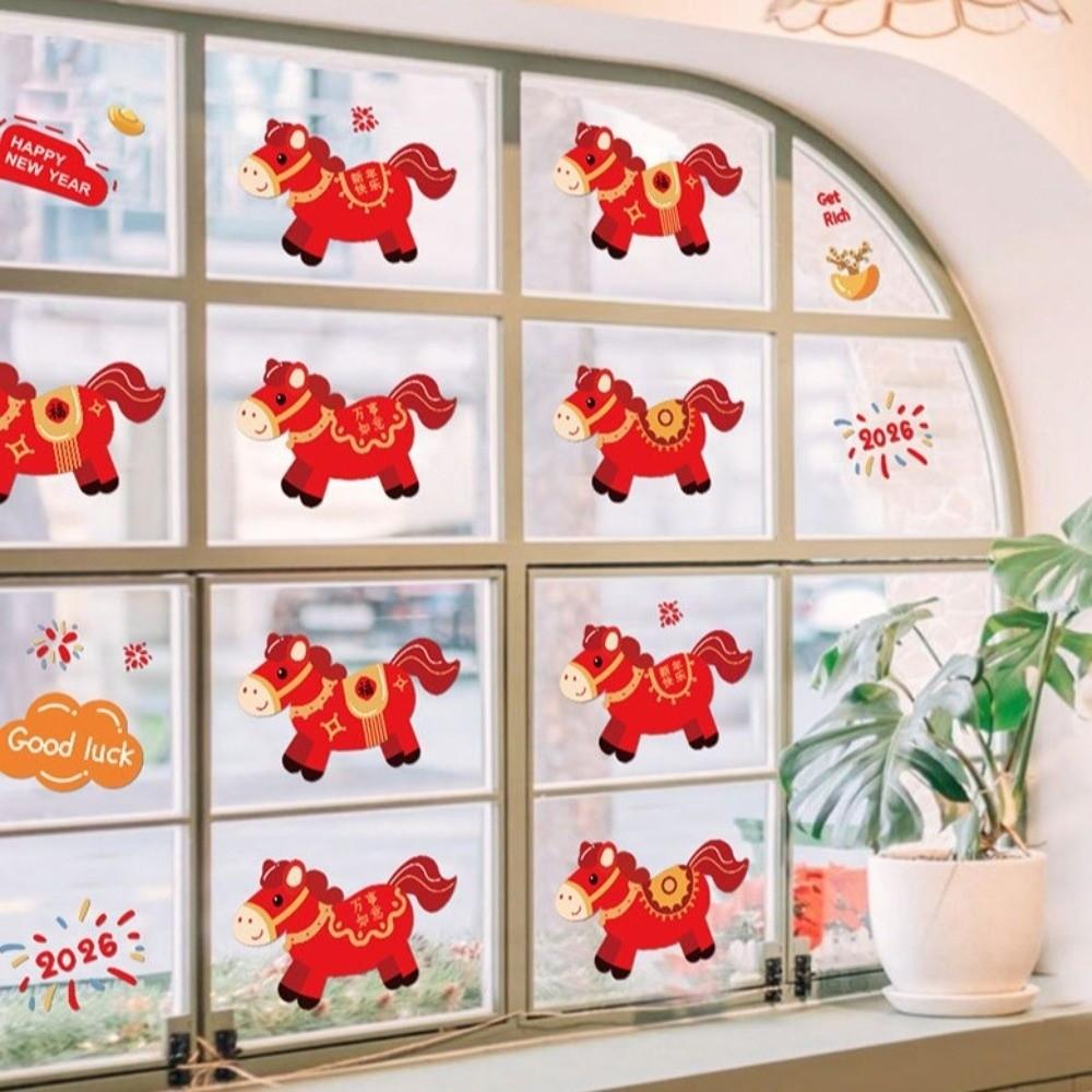 Large Size New Year Window Stickers Red 2026 Horse Year Stickers Window Glass Decor  Car Decoration