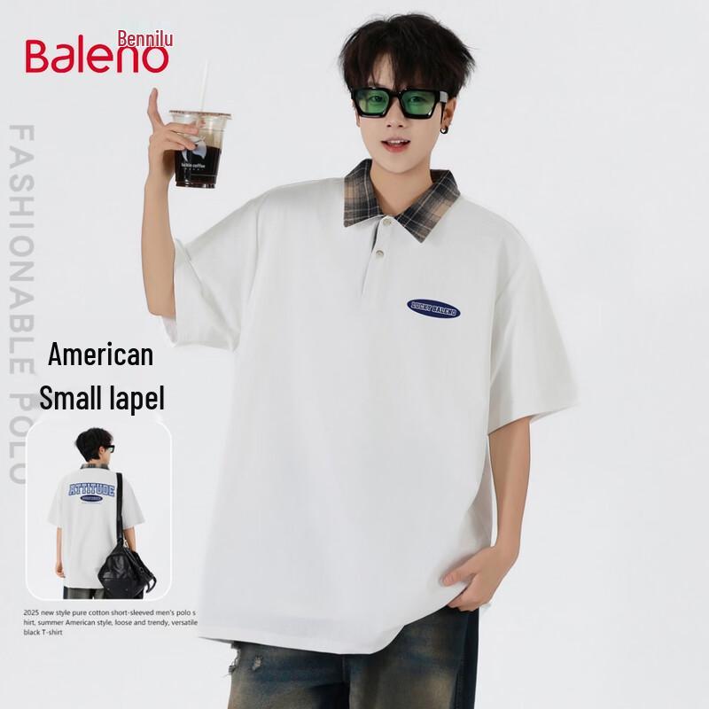Baleno Men's Retro Plaid Print Polo Shirt