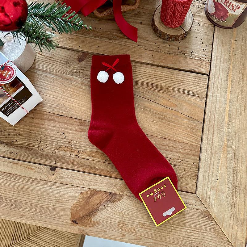 New Year'S Red Apple An Happy Rabbit Velvet Socks New Year'S Red Series Casual Versatile Stack Socks