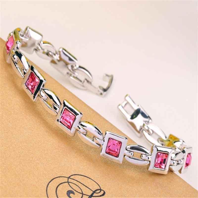 Jewelry Fashion Silver Plated Princess Cut Girl Elegant Crystal Charm Bracelet