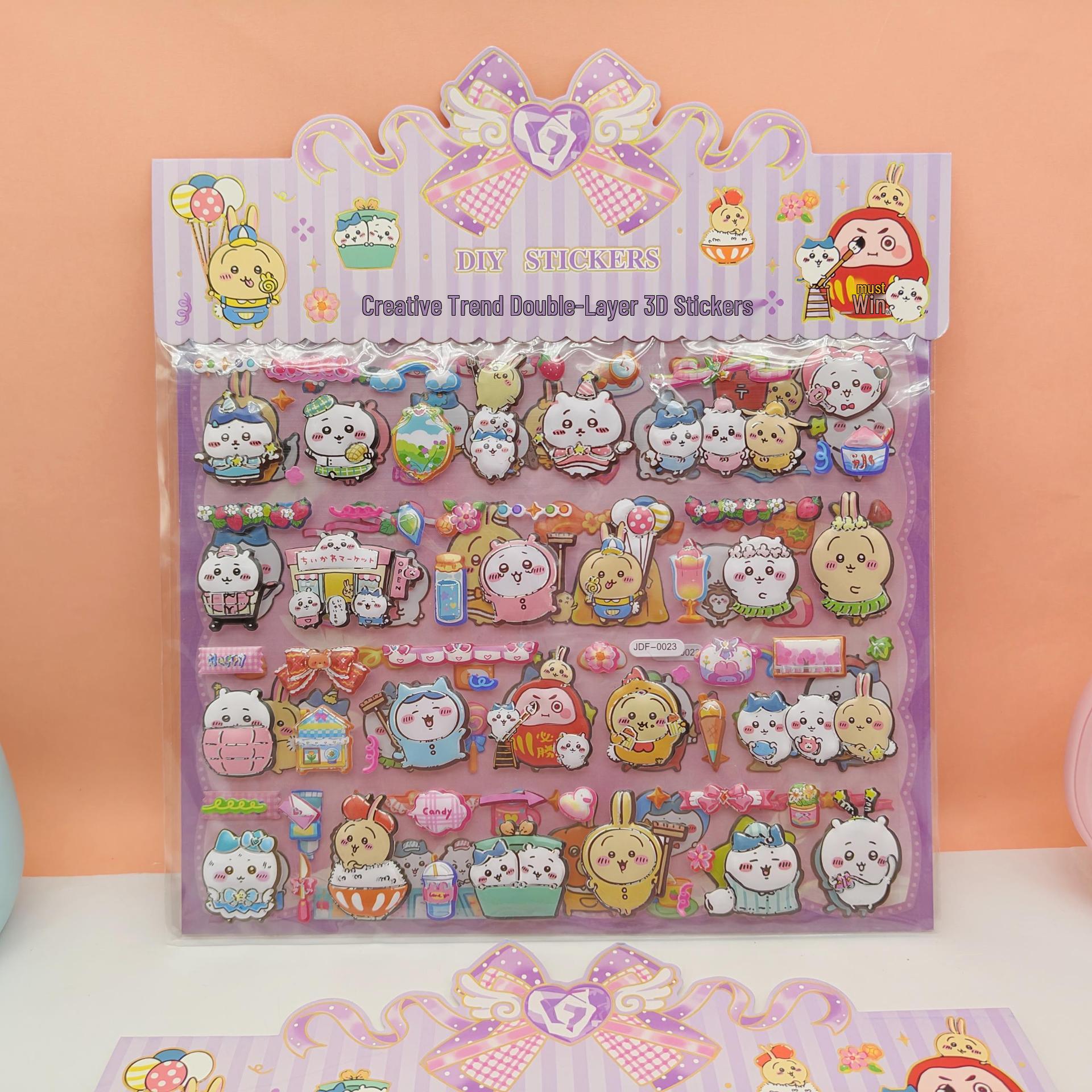 3D Double-Layer Bubble Stickers - Labubu Labu Labu Hot Stamping for Kids