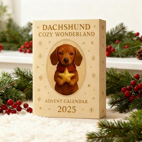 Dackel Hund Adventskalender 2025 24 Tage Weihnachts-Countdown-Kalender Festlich