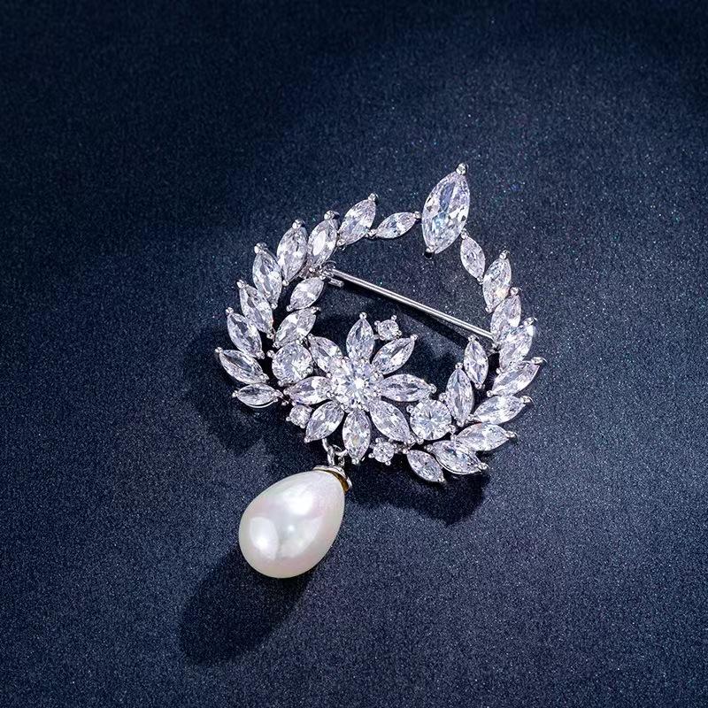 

Цветная брошь-венок из кубического циркония, женская брошь-капля воды с аксессуарами для булавки для костюма