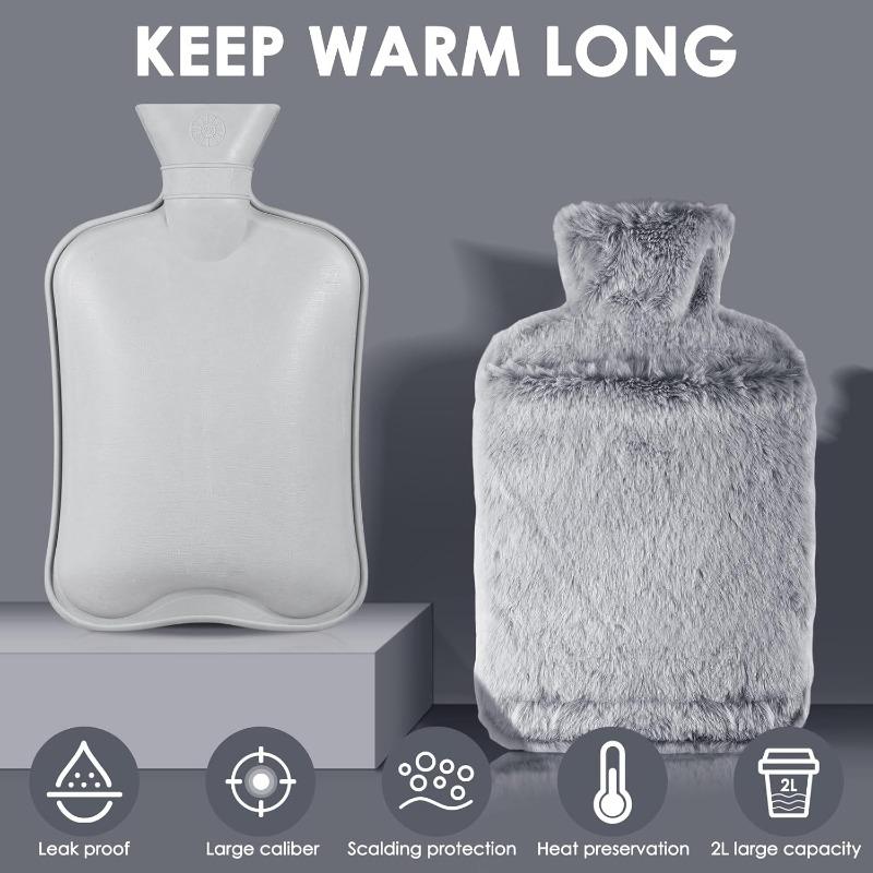 Hot Water Bottle with Soft Cover - Leak-Proof 2L Large Hot Water Bottles with Kangaroo Bag, Natural Rubber + Bed Bottle Fluffy, Gifts for Men Women