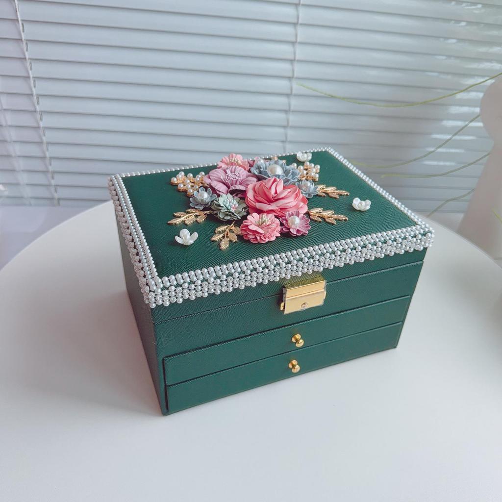 Exquisite High-End Floral Jewelry Box - Luxurious Ornament Storage for Birthday Gifts