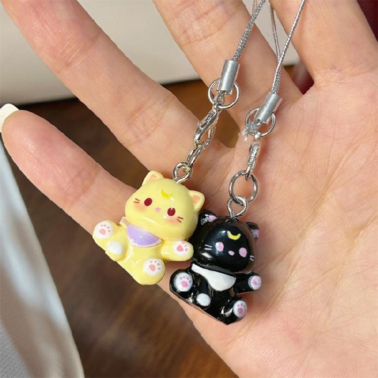 Fashionable Sturdy Resin Cats Pendant Phone Charm Keychain for Girls Perfect for Decorating Bags and Backpacks Ornament
