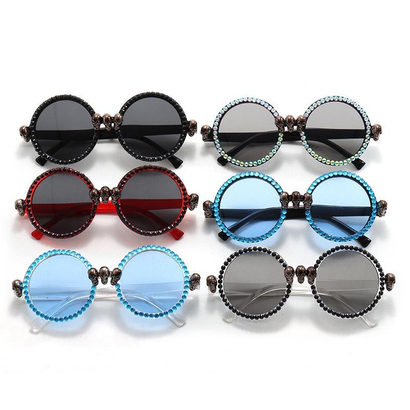 Fashion Round Frame Sunglasses, Personalized Tiled Skull Shape Glasses, Sunglasses