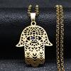 Islamic Hand of Fatima and Evil Eye Pendant Necklace Stainless Steel Blue Crystal Hamsa Hand Necklaces Islam Woman Jewelry Gifts
