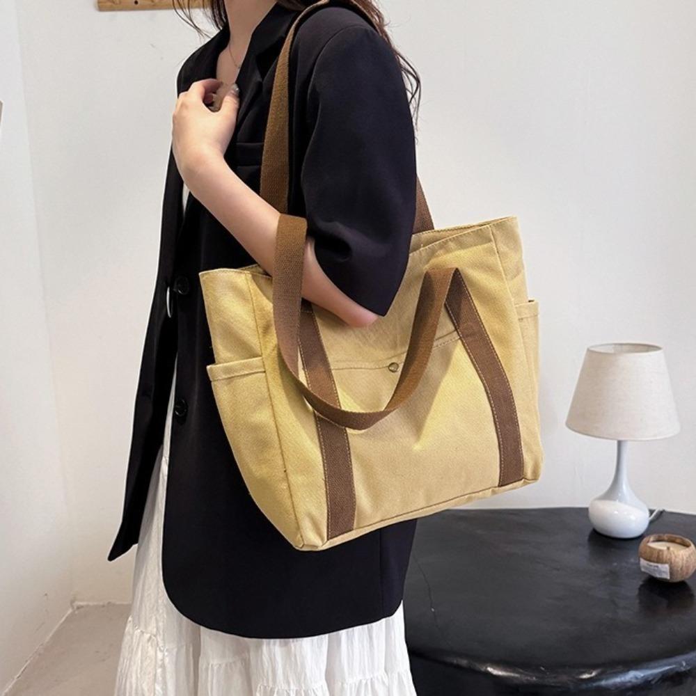 Korean Style Shopping Handbag Solid Color Cloth Shoulder Bag Portable Canvas Tote Bag  Students