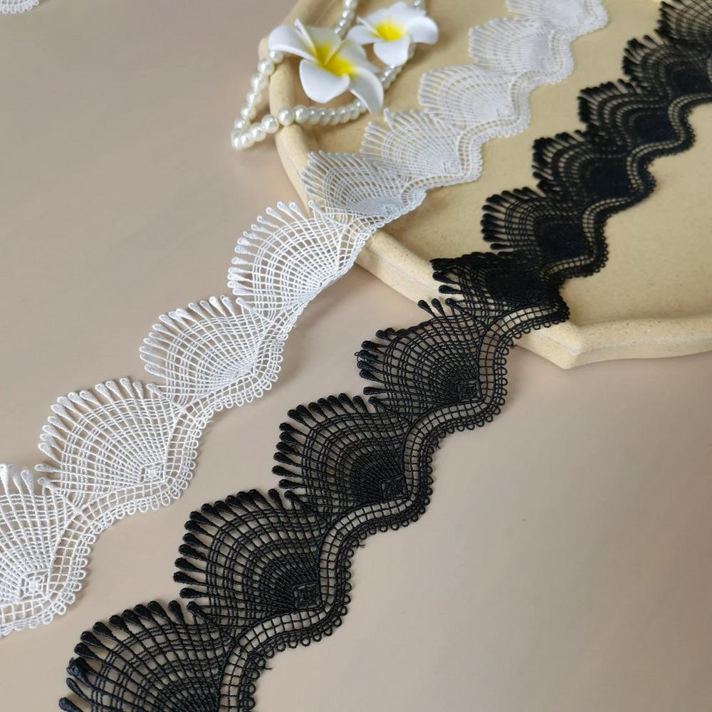 1 Yard/91cm Black White Seashell Waves Embroidered Lace Trim Ribbon Fabric Sewing Craft Patchwork Handmade Decoration 7CM Wide