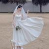 Satin Door Dress French Light Wedding Dress White Suspender Simple Bride Wedding Travel Photo Registration Dress Women