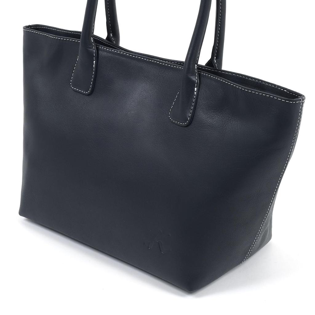 Kitamura Water-Repellent Form-Changing Handbag Y-1400, Dark Blue with White Stitching (Navy) 10901