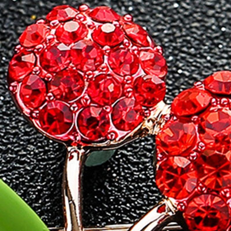 Versatile  Cherry Brooch Accessory Eye Catching Green Zircon Cherry Jewelry Pin Charm for Casual and Formal Attire