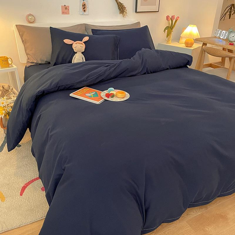 Solid Color Flannel Bedding Set: Bed Sheet, Duvet Cover, Pillowcase - Reactive Print, Three-Piece Set