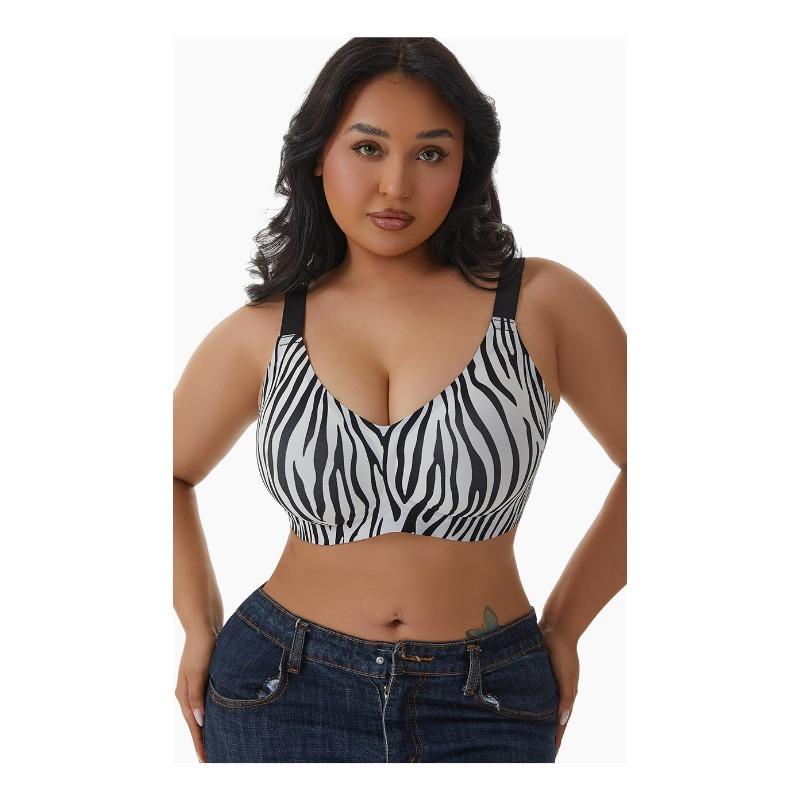 Plus Size Leopard Print Wireless Bra Push Up Back Support Full Cup Bra
