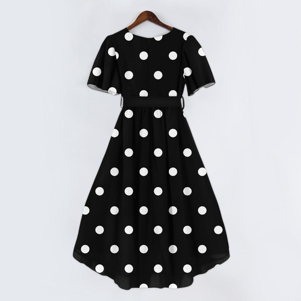 Kadın Moda Günlük V Yaka Kısa Kollu Fırfırlı Vintage Baskılı Elbiseler