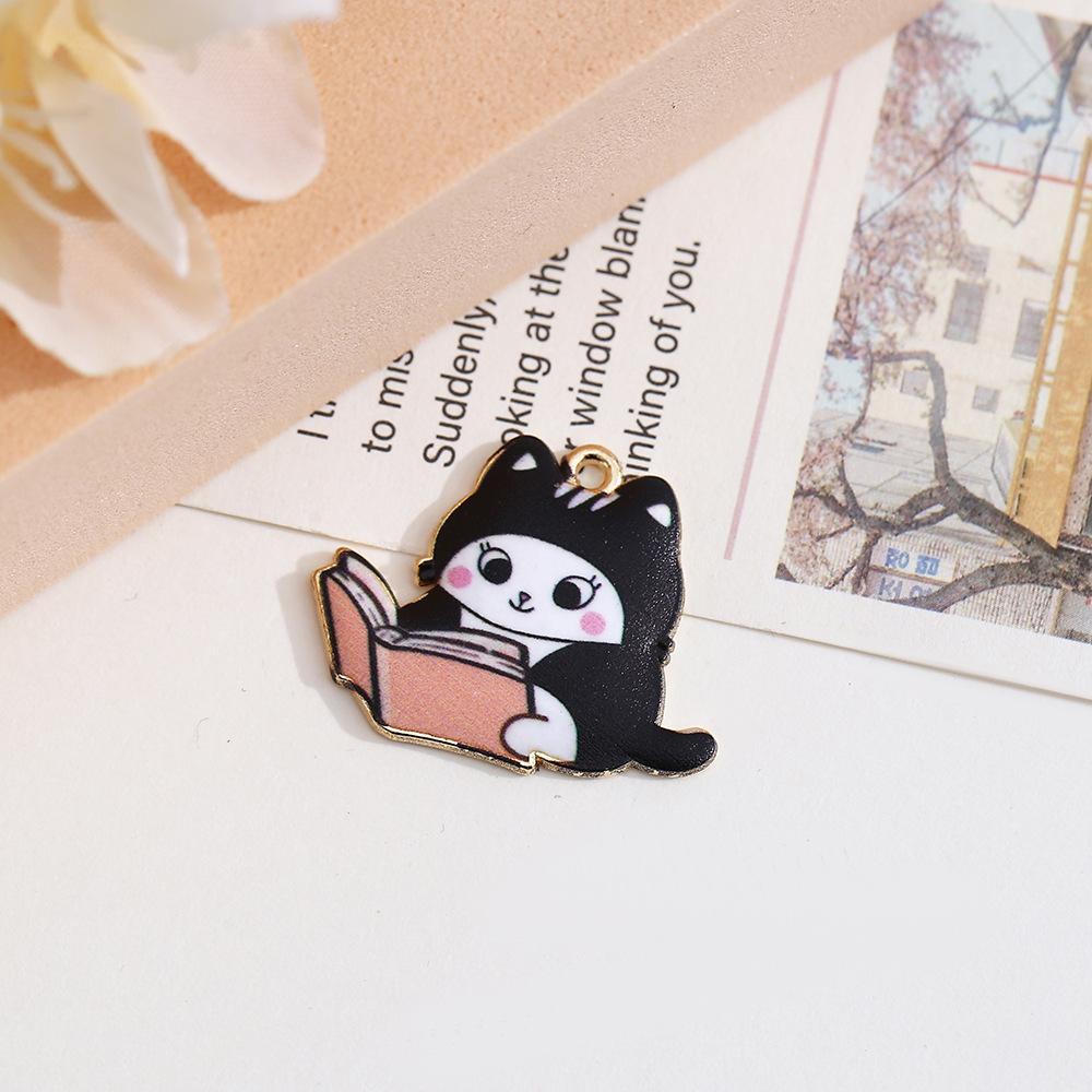 

Сплав DIY Ювелирные изделия Аксессуары, Читающий Кот Масляная Капля Кулон Простое Ожерелье Браслет Подвеска Ювелирные Изделия Аксессуары чёрный