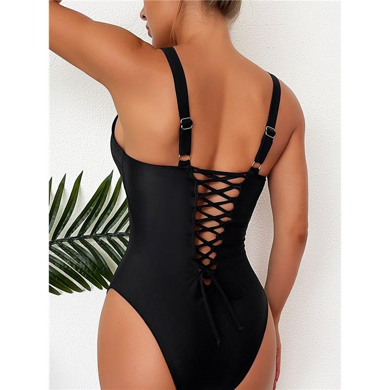 Nuovo costume da bagno intero slim conservativo tinta unita bikini da spiaggia vuoto schiena bellissima intero