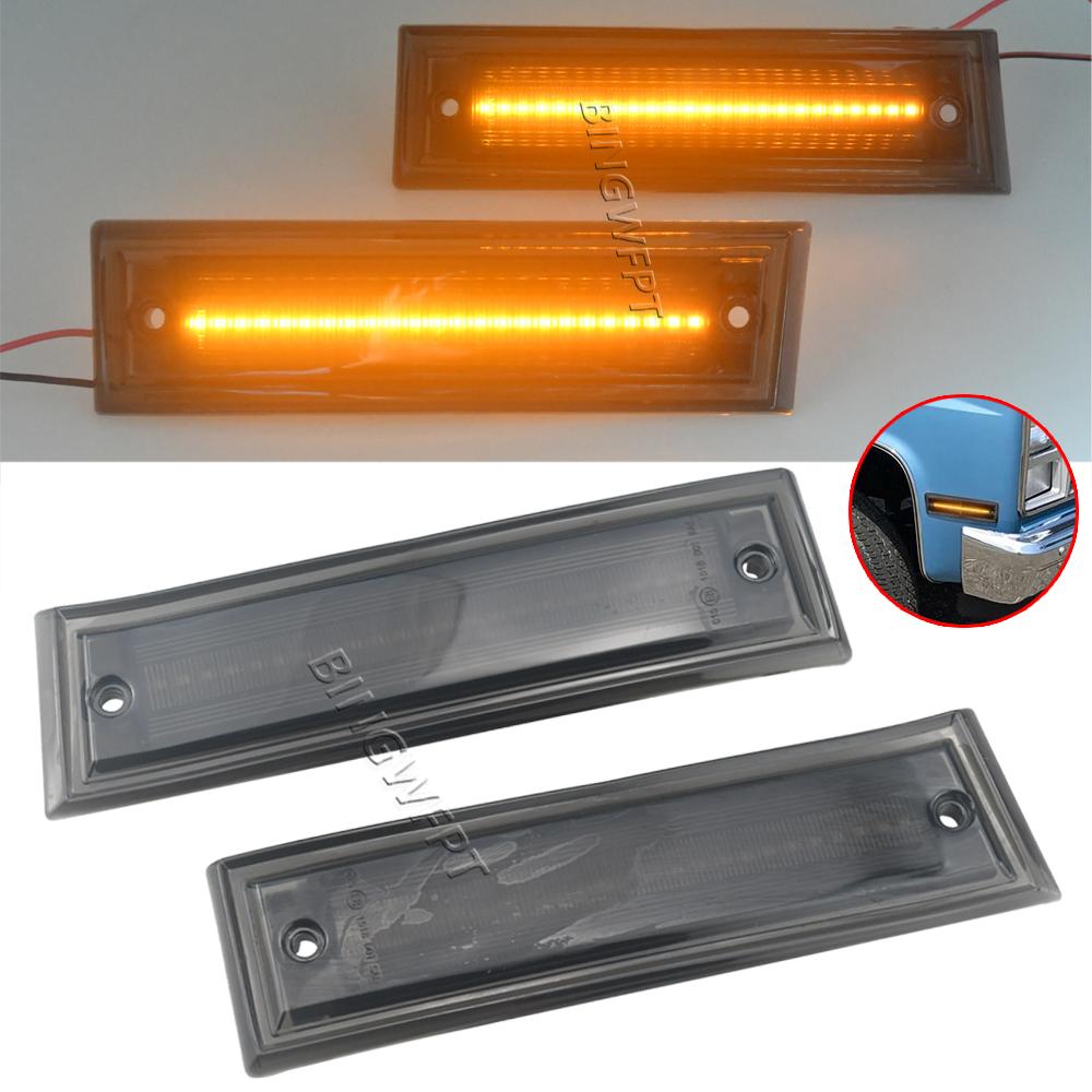 For 1981-1991 Chevrolet Suburban C10 C20 K10 K20 R10 R1500 R20 R2500 V10 V1500 V2500 Truck Front Amber LED Side Marker Lights Dynamic Smoked Type